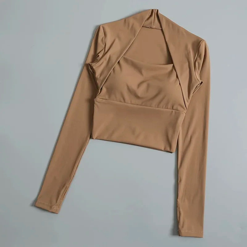 Fitness Chest Cushion Sports Top Femmes Chemises à manches longues Pra Speed Up Short Elegant Dance Yoga Vêtements Petite ceinture Gym