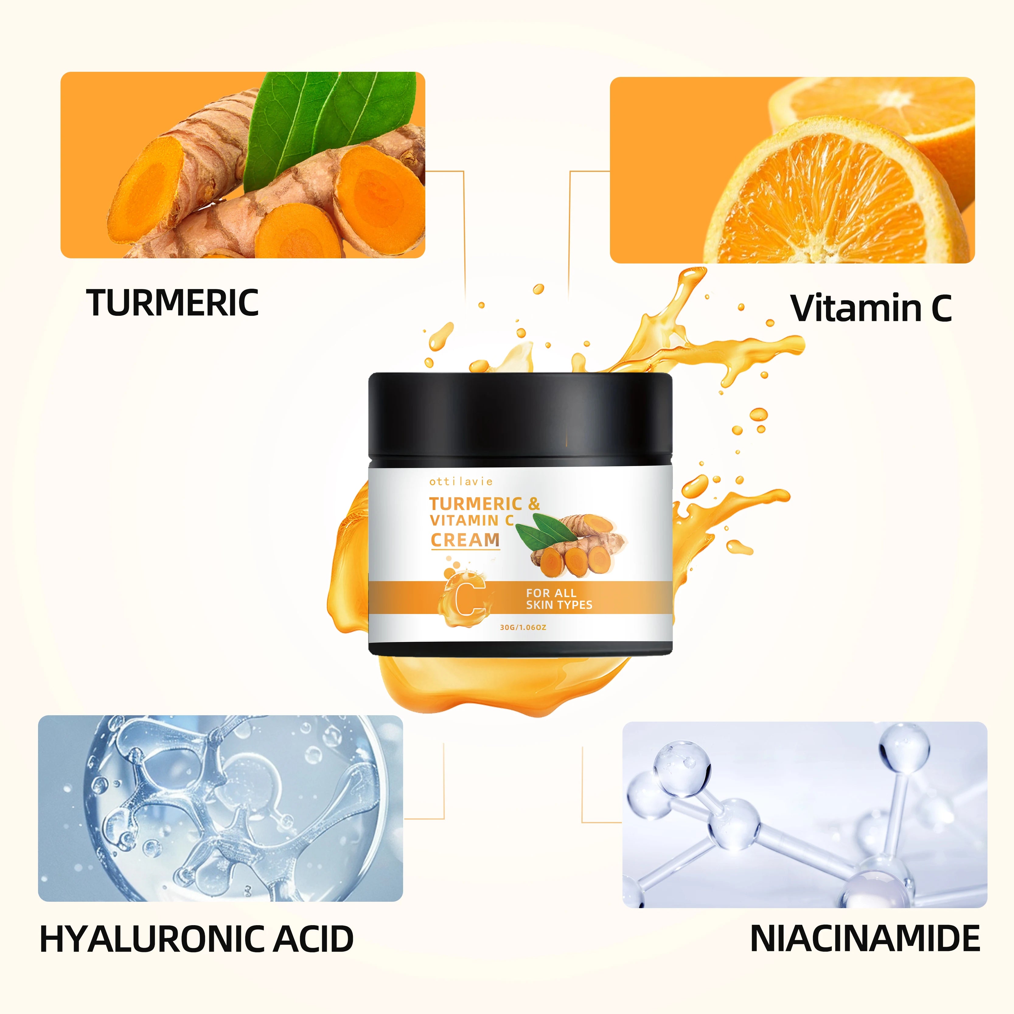 Crème Curcuma & Vitamine C — Éclat Visage & Cou